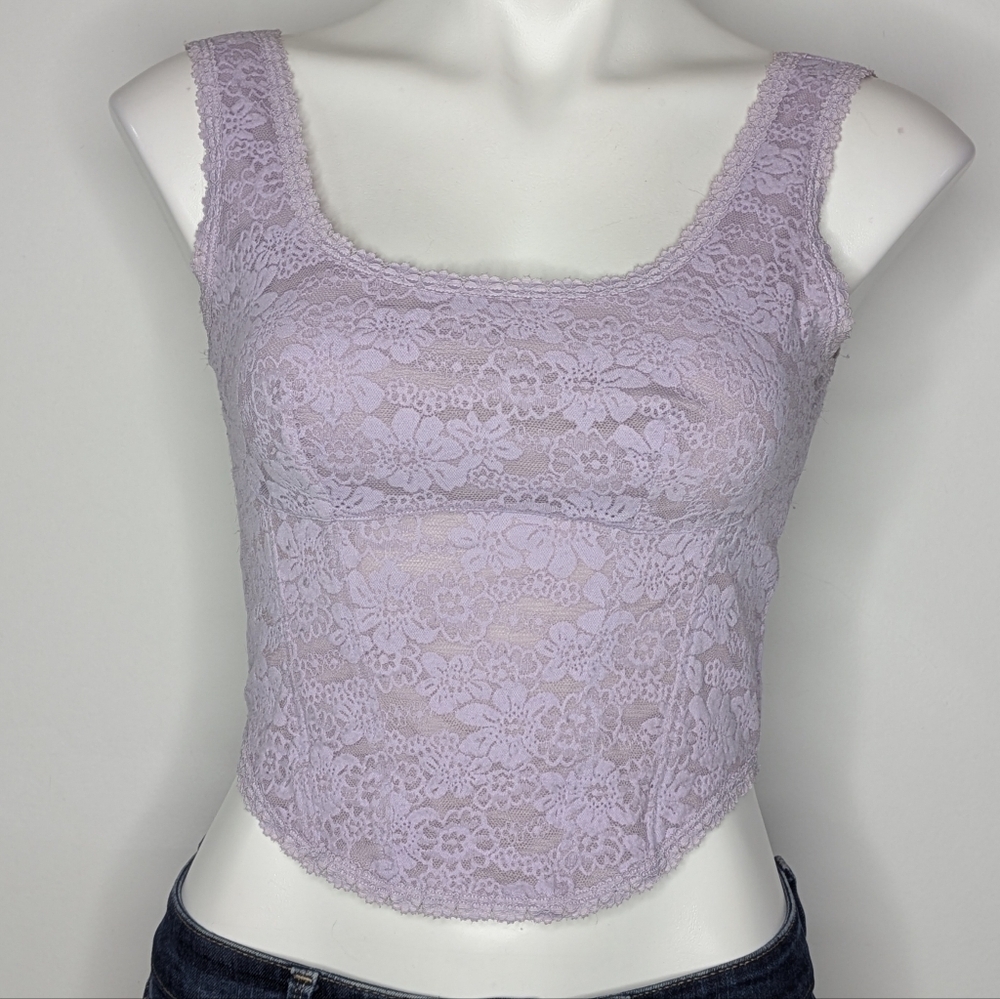Pink Victoria's Secret Purple Lace Scoop Neck Crop Top Bralette L